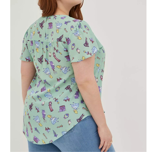 Torrid 1 (1x‎ 14/16) Disney Alice In Wonderland Chiffon Georgette Blouse Shirt - Picture 2 of 3